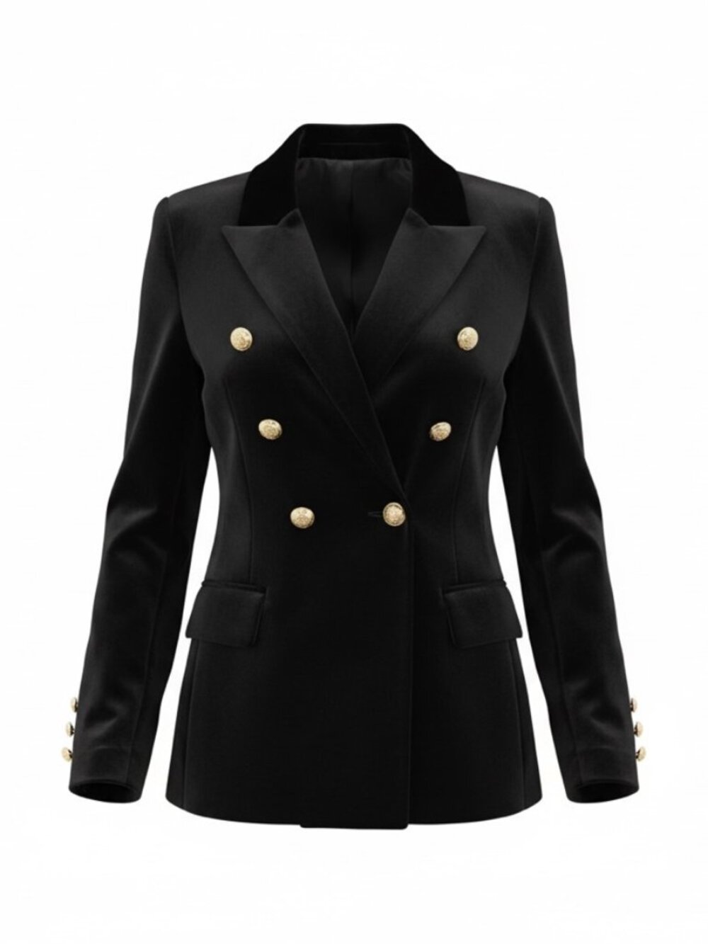 Aqua Black Velvet Double Breasted Military Blazer Gold Buttons Sz M